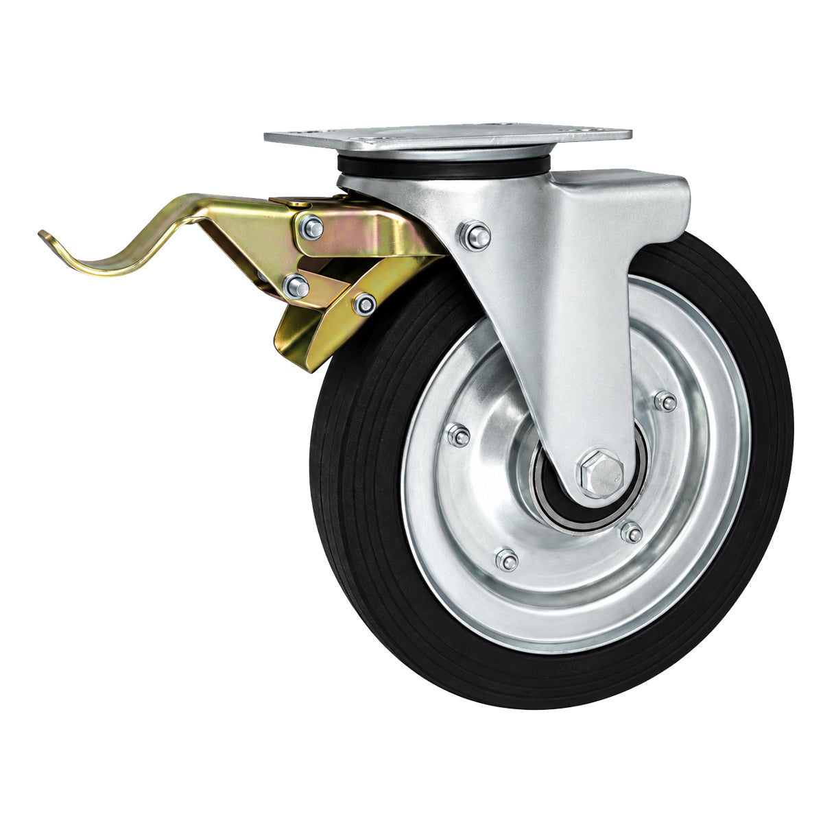 Metall-Gummiräder mit Befestigungsplatte und Bremse Lenkrolle Ø250 mm Code: 95LWH