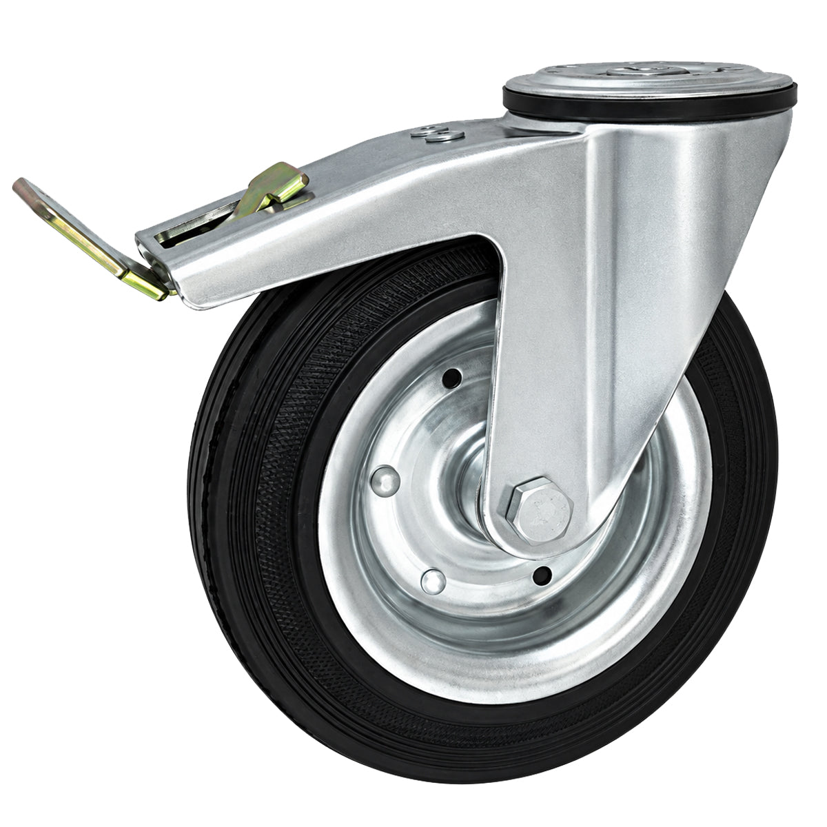 Metall-Gummiräder mit Befestigungsstift mit Zentralbohrung und Bremse Ø200 mm Code: 67H