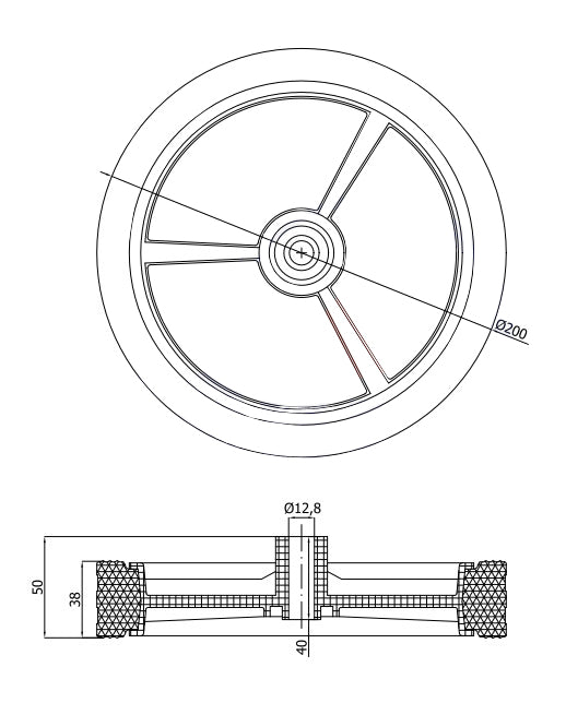 Rasenmäherrad 200 mm – Universal Ersatzrad aus Vollgummi + Montage-Set, Code: K200*M10