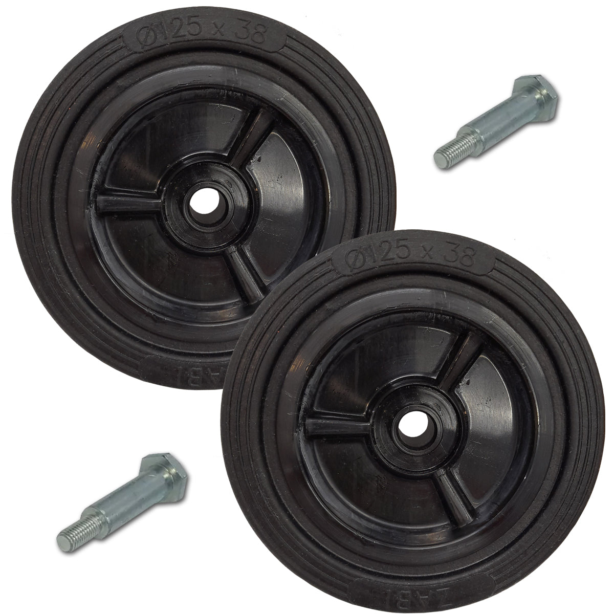 Rasenmäherrad 125 mm – Universal Ersatzrad aus Vollgummi + Montage-Set, Code: K125*M10