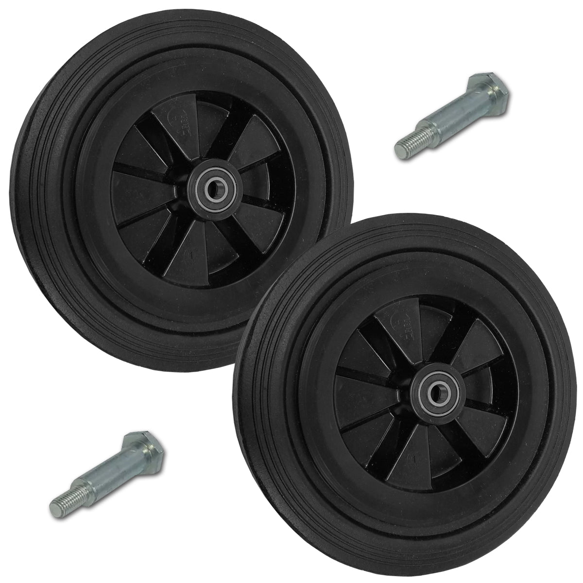 Rasenmäherrad 250 mm – Universal Ersatzrad aus Vollgummi mit Kugellager + Montage-Set, Code: K250LL*M8