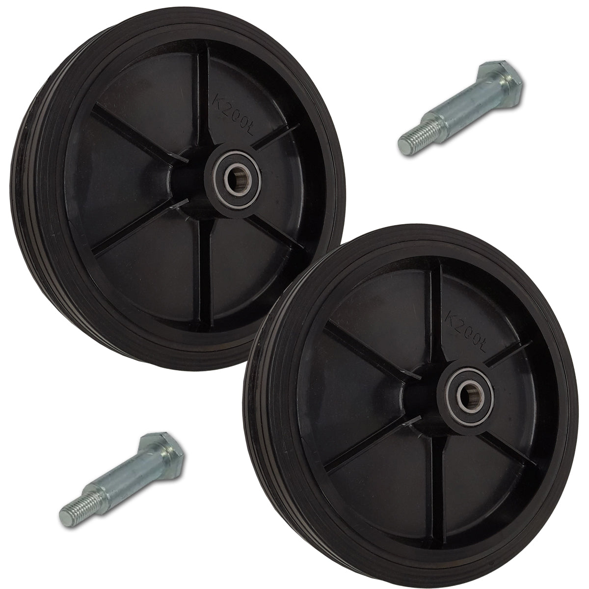 Rasenmäherrad 200 mm – Universal Ersatzrad aus Vollgummi mit Kugellager + Montage-Set, Code: K200LL*M8