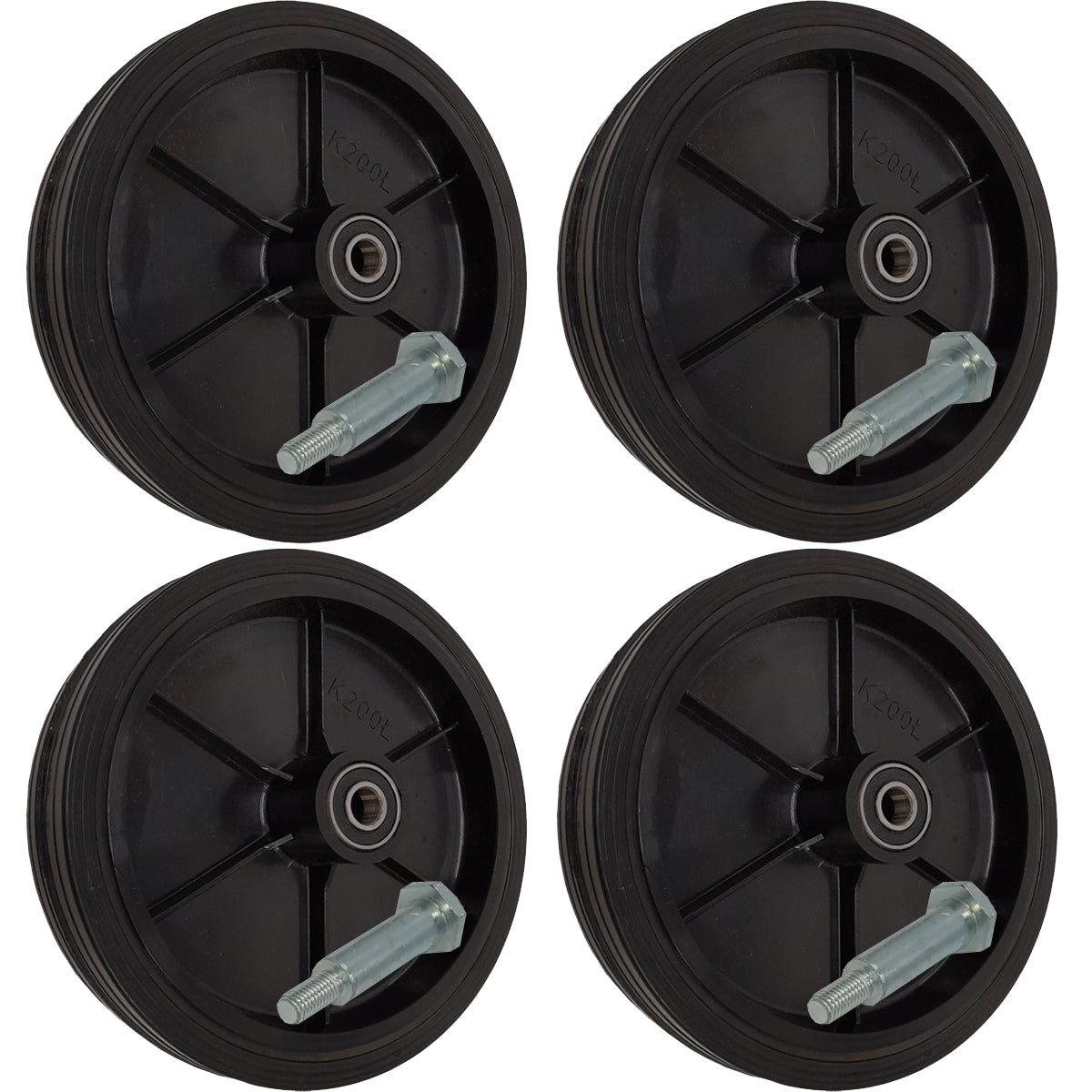 Rasenmäherrad 200 mm – Universal Ersatzrad aus Vollgummi mit Kugellager + Montage-Set, Code: K200LL*M8