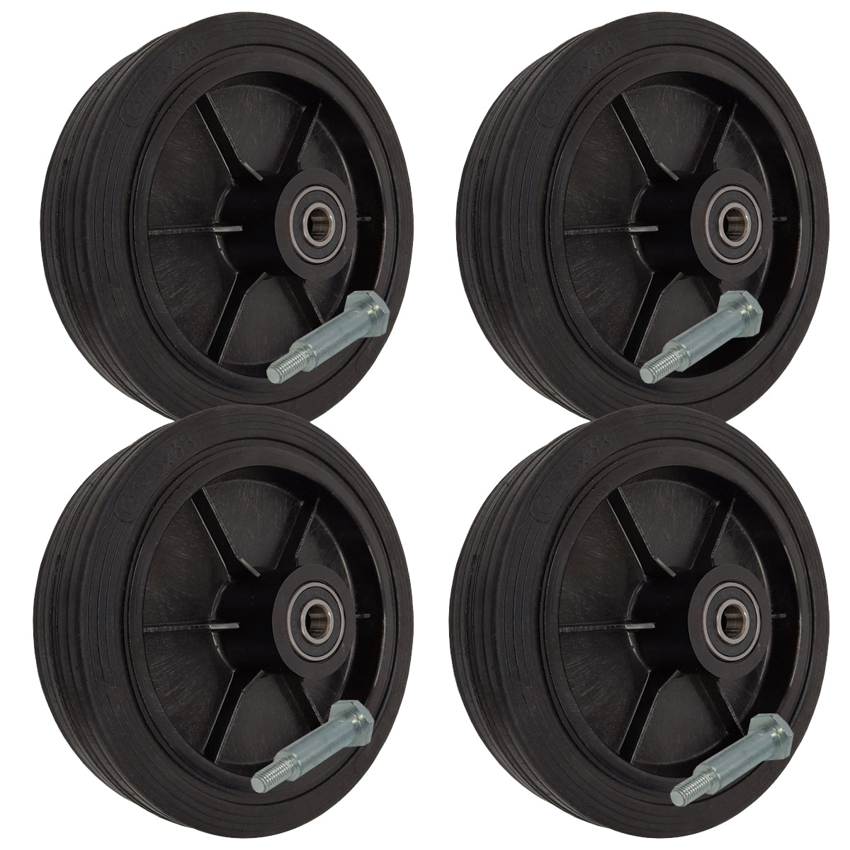 Rasenmäherrad 175 mm – Universal Ersatzrad aus Vollgummi mit Kugellager + Montage-Set, Code: K175LL*M10