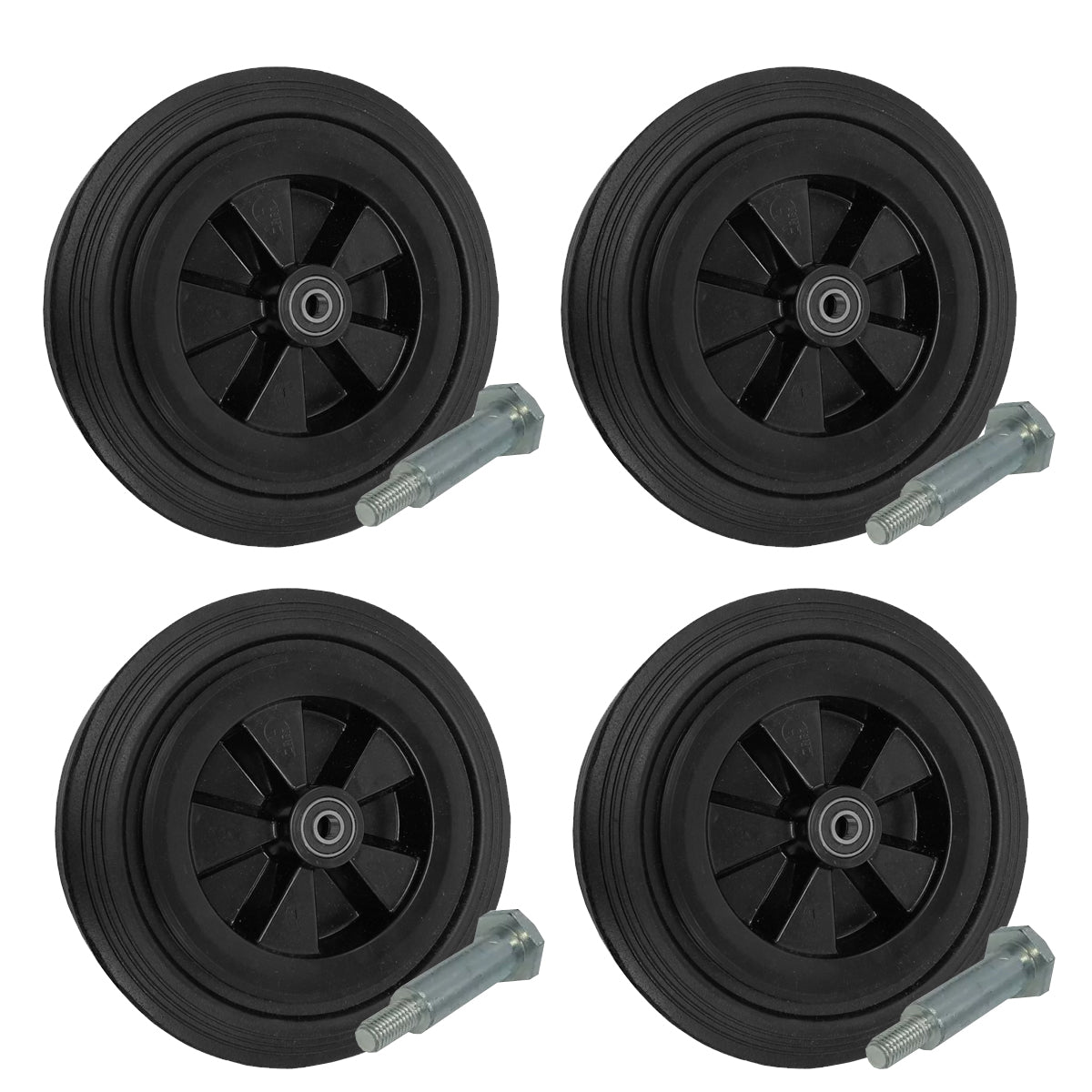 Rasenmäherrad 250 mm – Universal Ersatzrad aus Vollgummi mit Kugellager + Montage-Set, Code: K250LL*M8