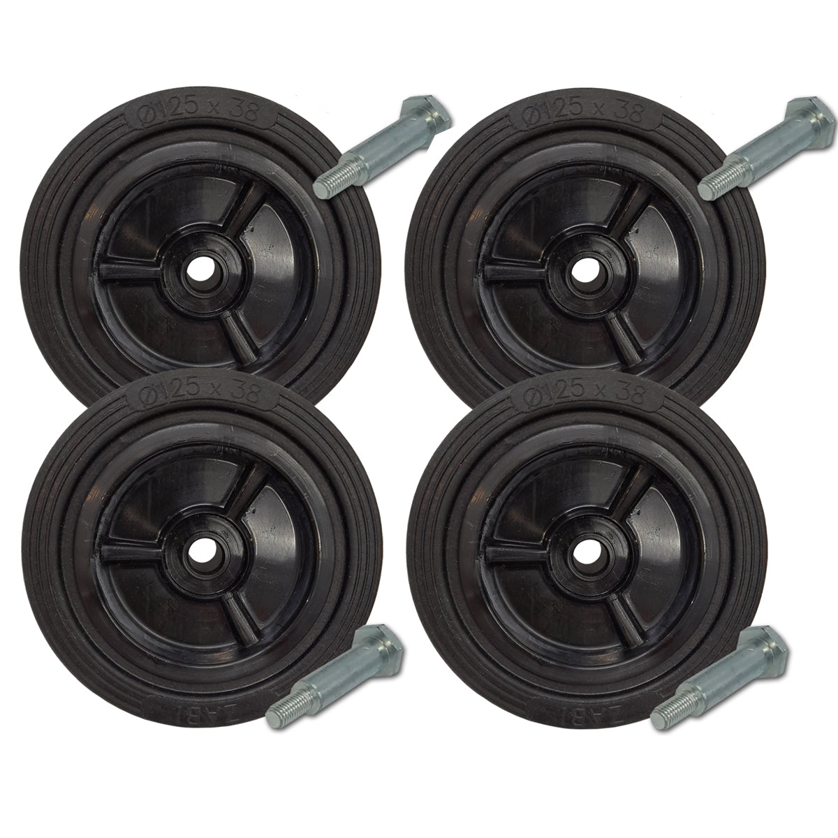 Rasenmäherrad 125 mm – Universal Ersatzrad aus Vollgummi + Montage-Set, Code: K125*M10