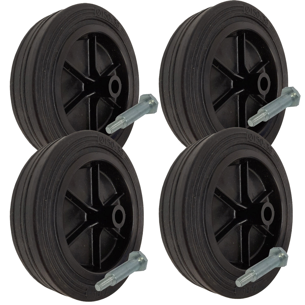 Rasenmäherrad 150 mm – Universal Ersatzrad aus Vollgummi + Montage-Set, Code: K150*M10