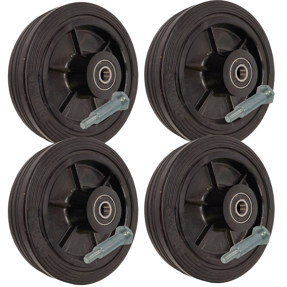 Rasenmäherrad 150 mm – Universal Ersatzrad aus Vollgummi mit Kugellager + Montage-Set, Code: K150LL*M8