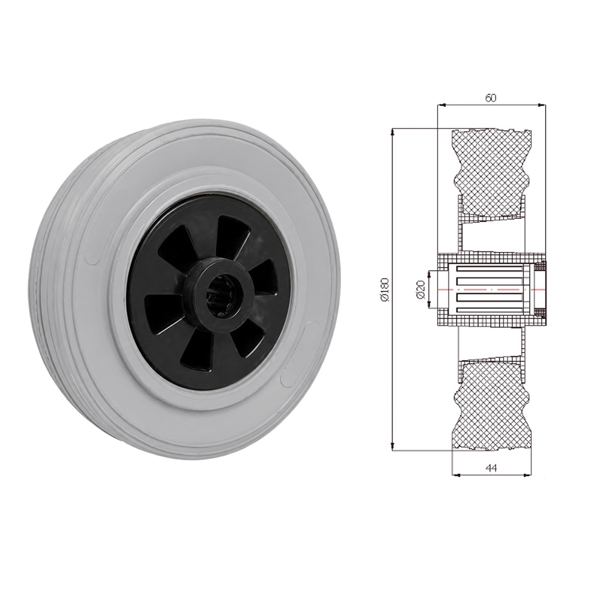 Vollgummi Rad Ø 180 mm mit Polypropylen-Felge Industrie Gummirad Code: 50TS