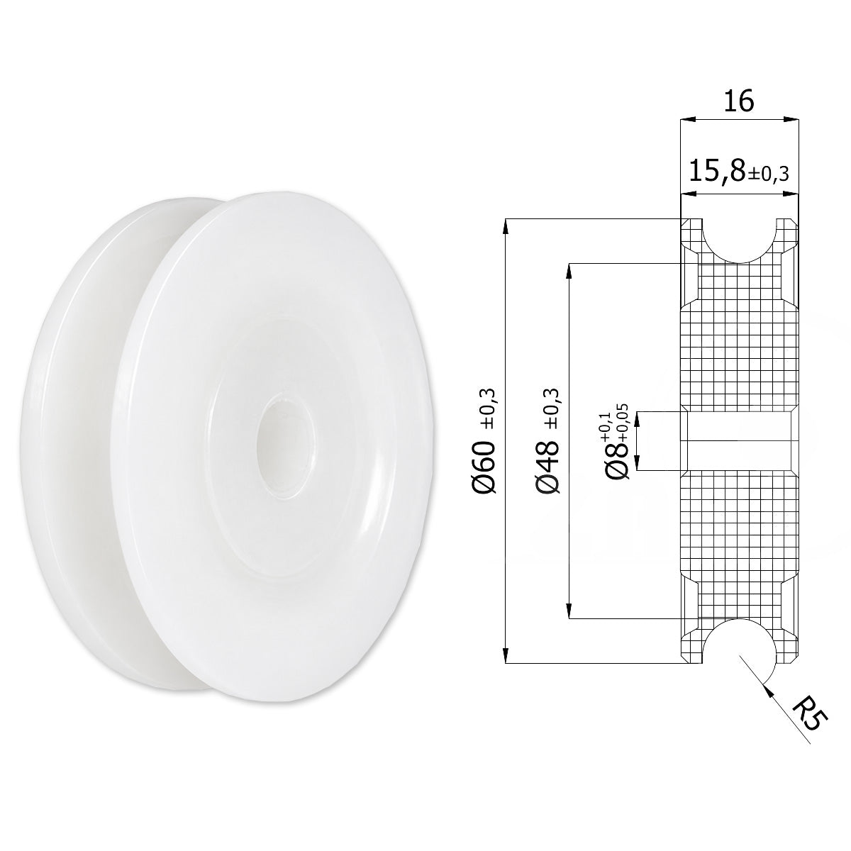 Seilrolle mit Gleitlager Ø60mm Polyamid Kunststoffrolle für Seil Ø 10 mm C60/10