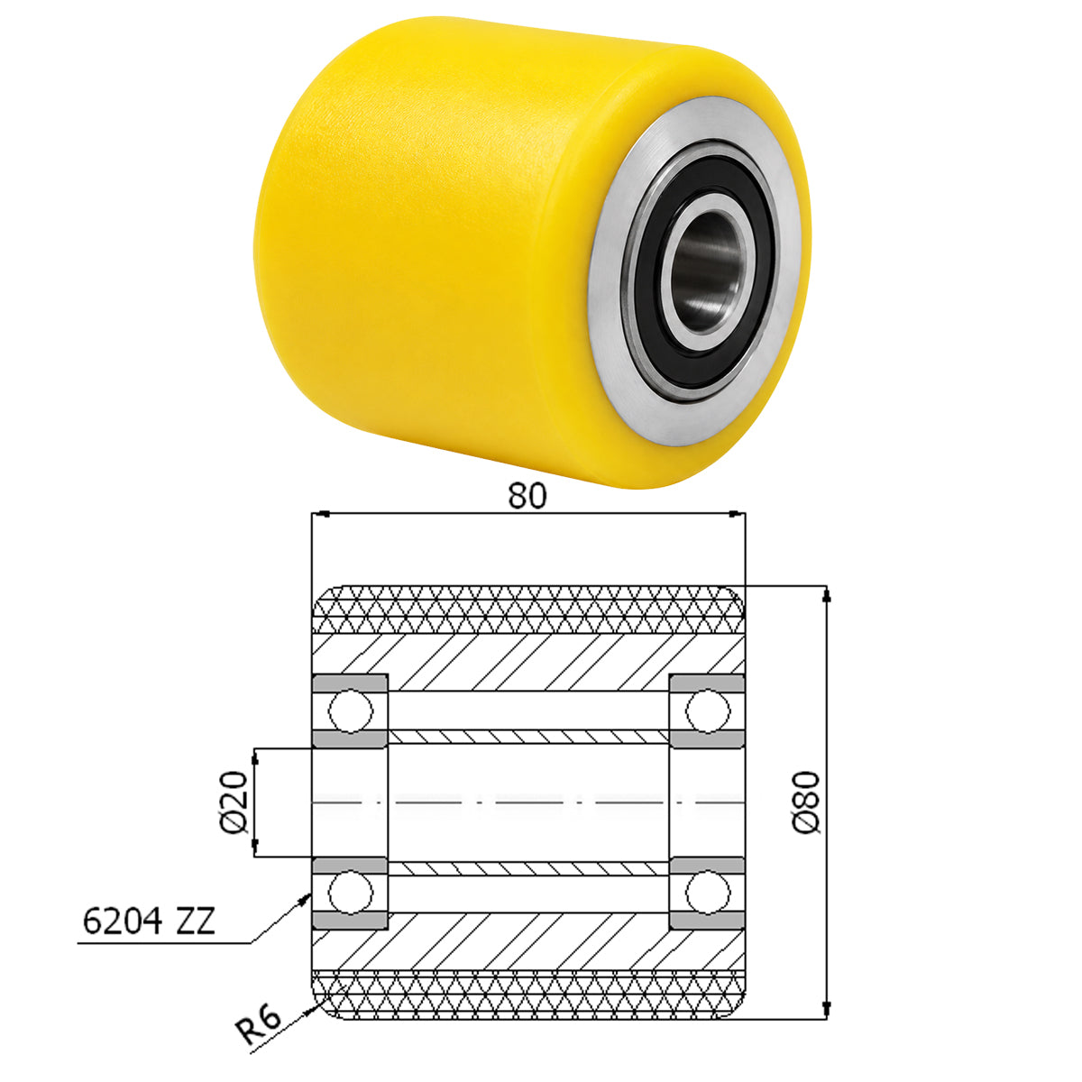 Polyamid Rolle Ø 80 mm mit Kugellager Kunststoffrolle Industrierollen RAP-80-80