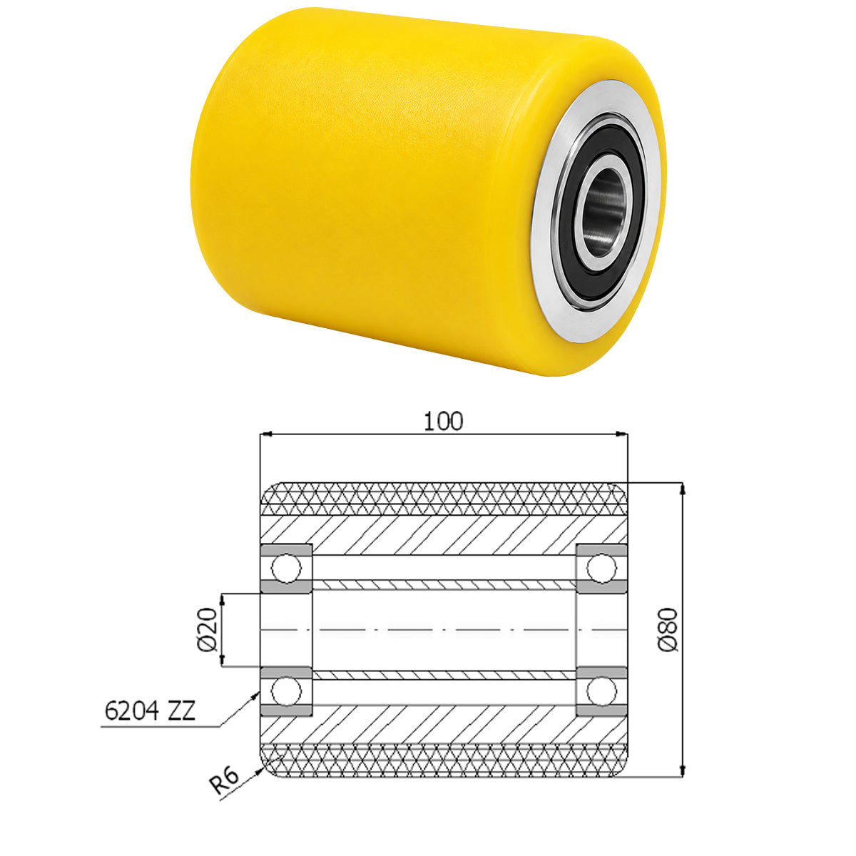 Polyamid Rolle Ø 80 mm mit Kugellager Kunststoffrolle Industrierollen RAP-80-100