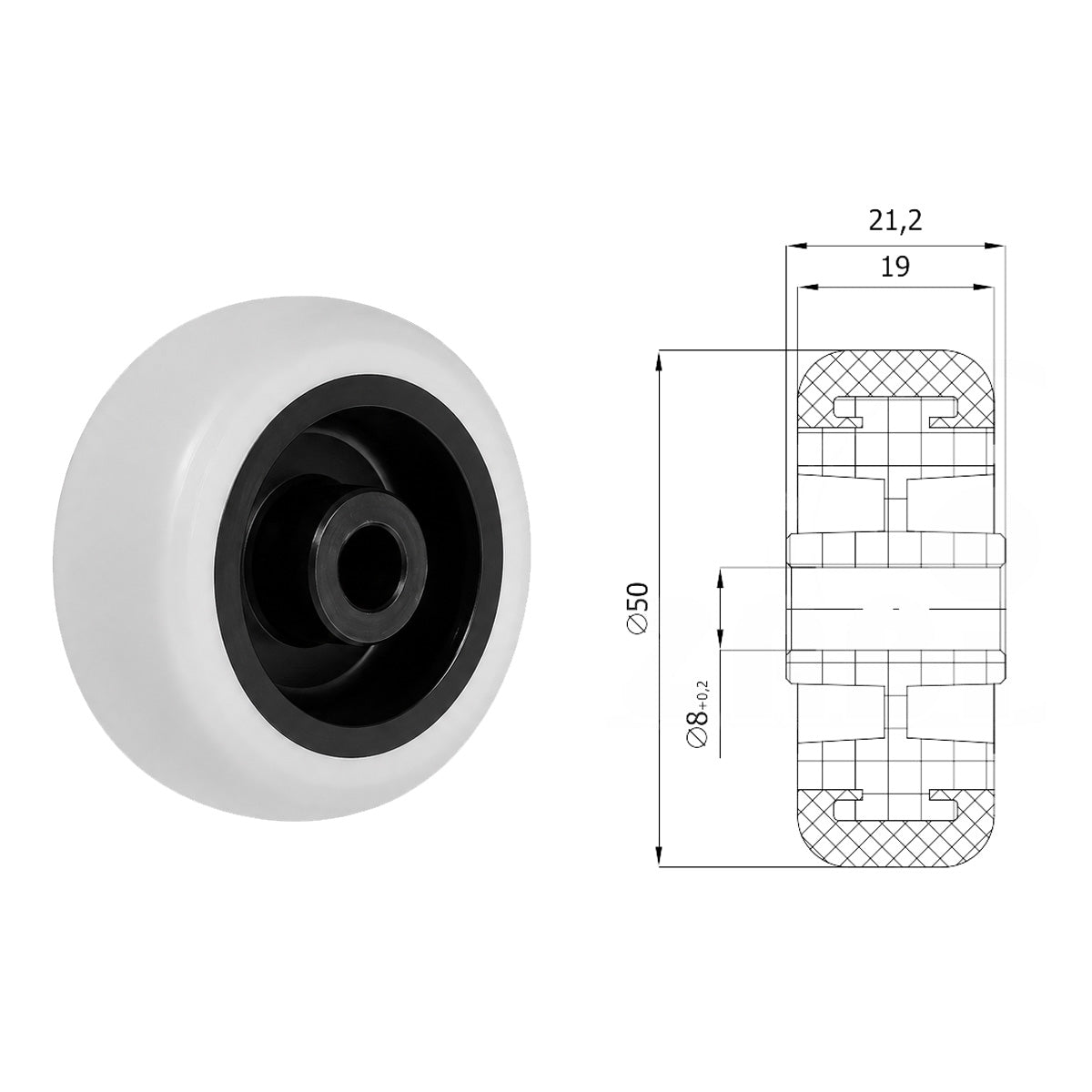 Möbelrolle Ø 50 mm Möbelrad Kunststoff Ersatzrad Transportrolle M50T/8