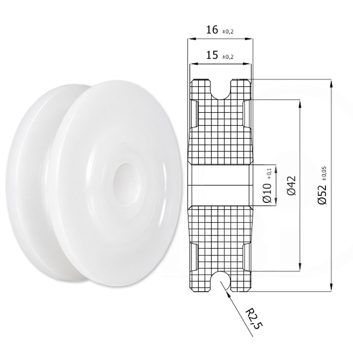 Seilrolle mit Gleitlager Ø52mm Polyamid Kunststoffrolle für Seil Ø 5 mm C52/5