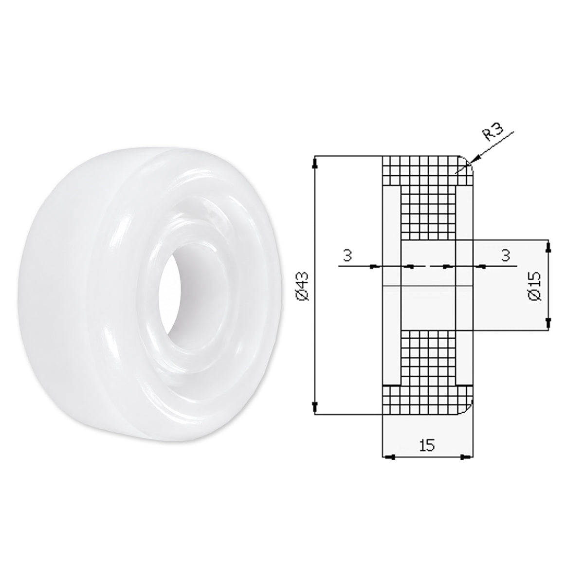 Polyamid Rolle Ø 43 mm mit Gleitlager Kunststoffrolle Industrierollen RB-43/15