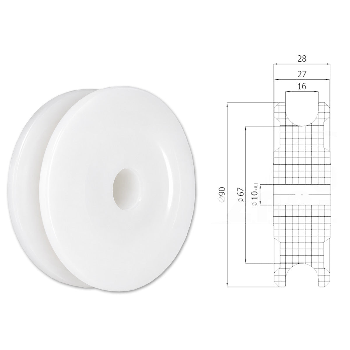 Seilrolle mit Gleitlager Ø90mm Polyamid Kunststoffrolle für Seil Ø14 mm C90/16