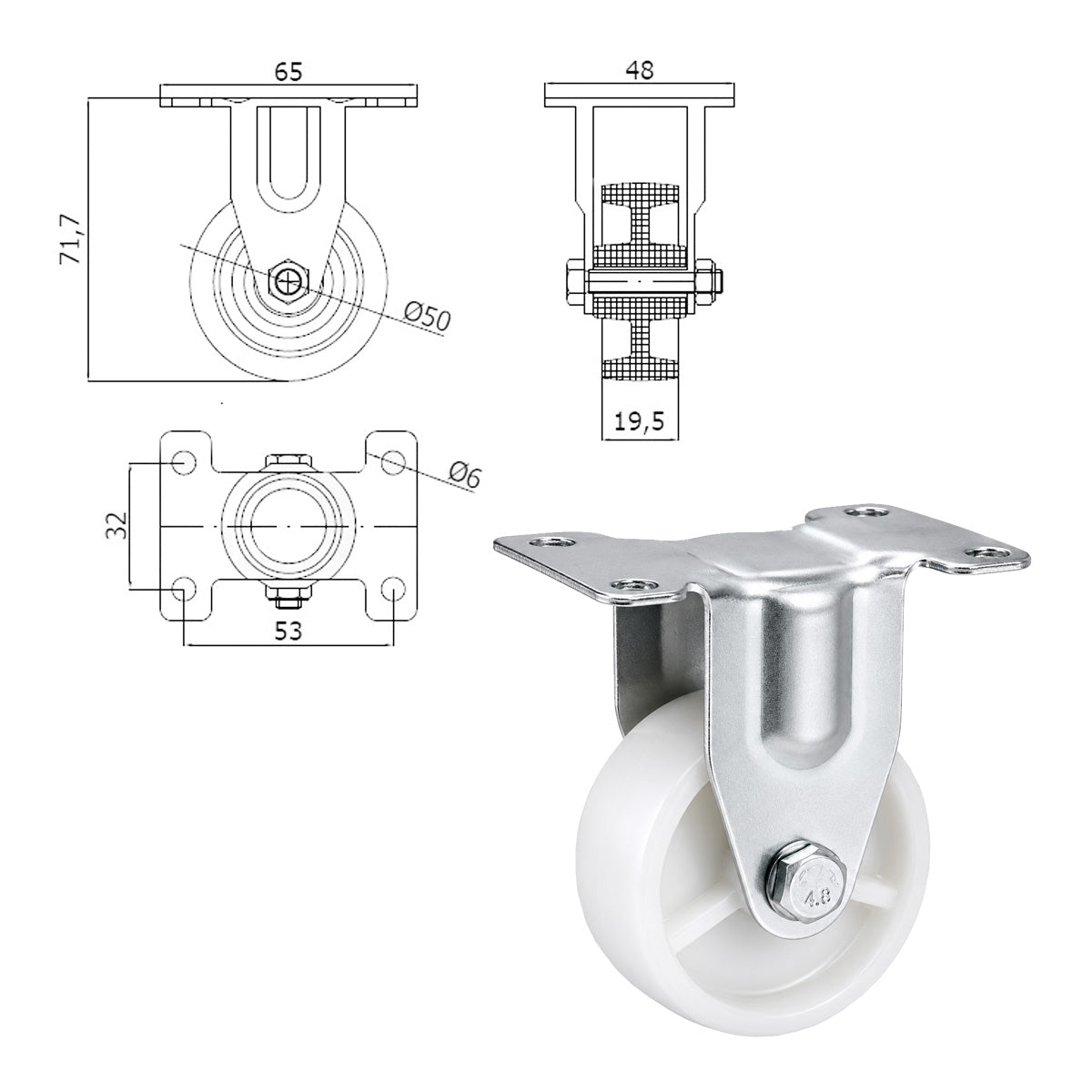 Möbelrolle Ø 50 mm Möbelrad Kunststoff Ersatzrad Transportrolle Apparater M53B