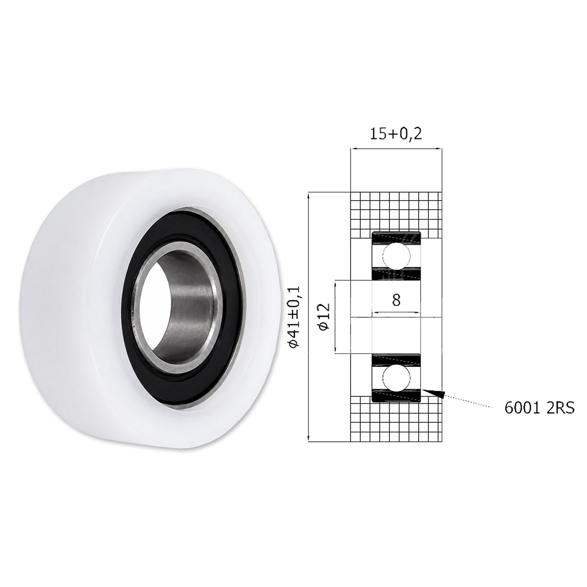 Polyamid Rolle Ø 41 mm mit Kugellager Kunststoffrolle Industrierollen R-41