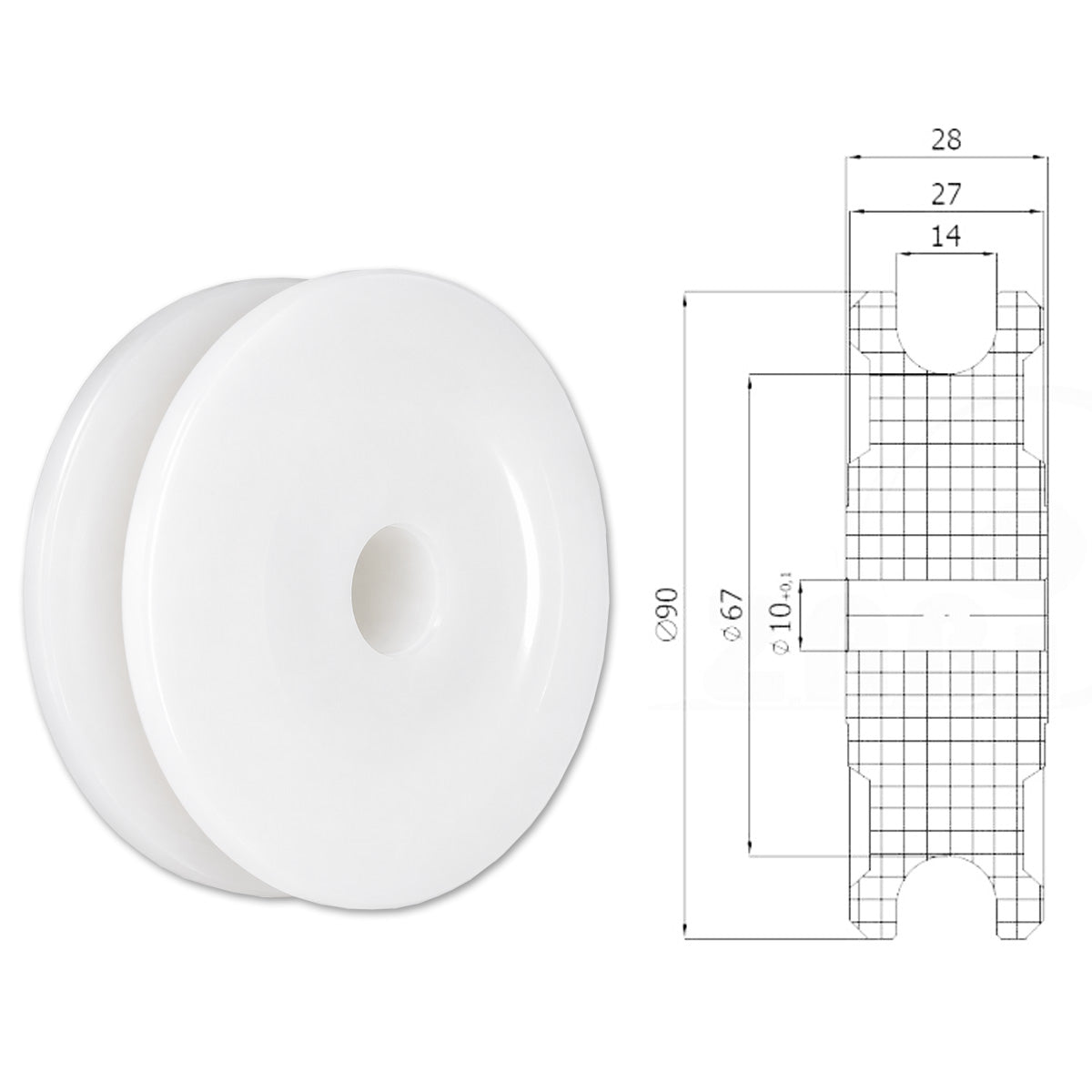 Seilrolle mit Gleitlager Ø90mm Polyamid Kunststoffrolle für Seil Ø14 mm C90/14
