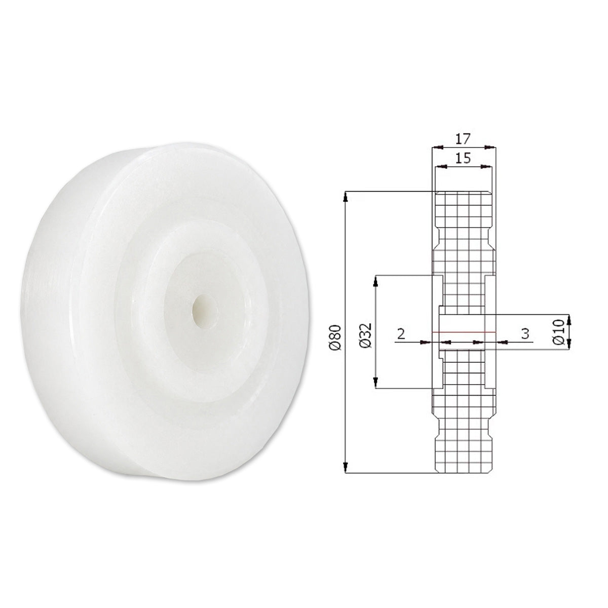 Polyamid Rolle Ø80mm mit Gleitlager Kunststoffrolle Industrierollen RB-80-17/10