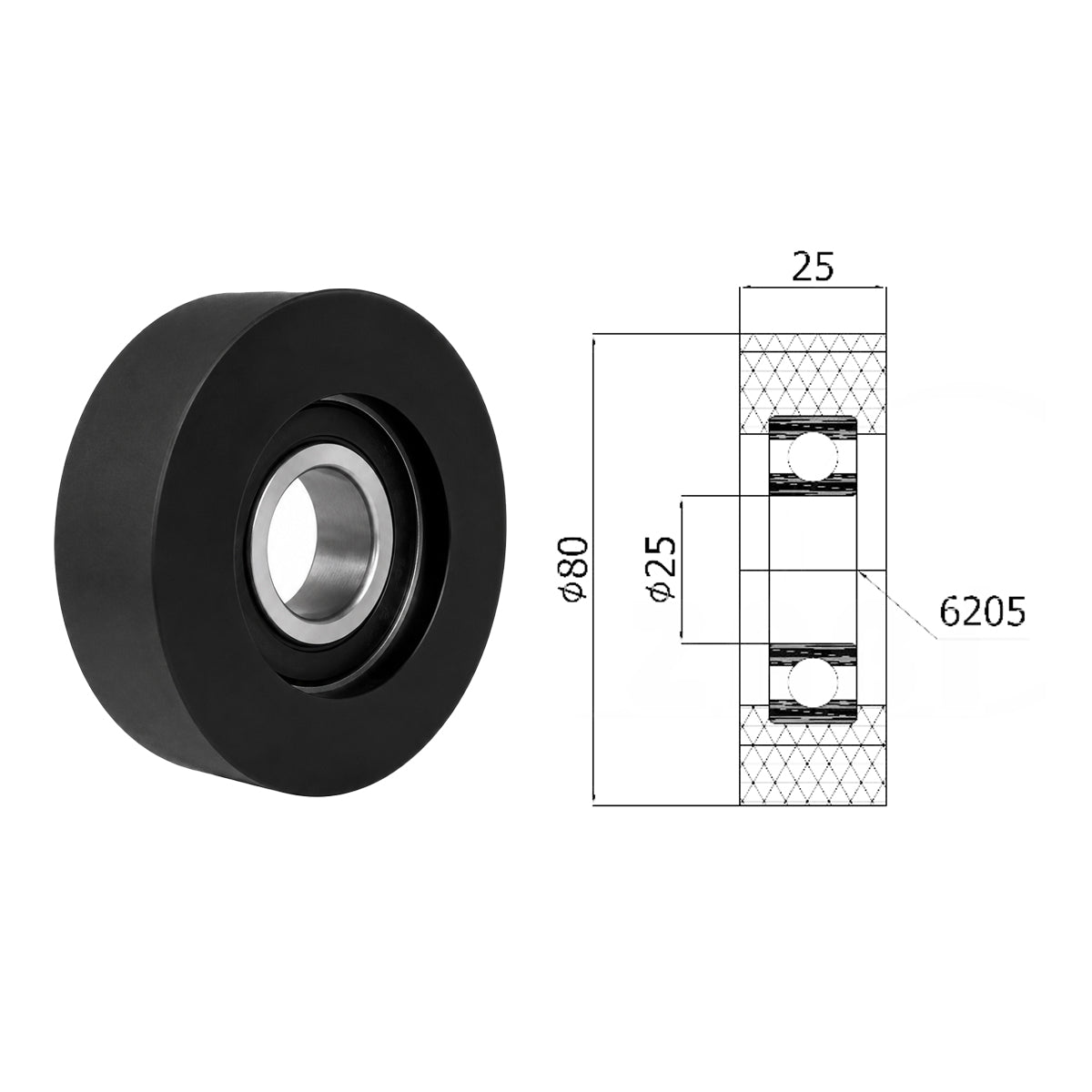 Polyamid Rolle Ø 80mm mit Kugellager Kunststoffrolle Industrierollen RP-80-25/25