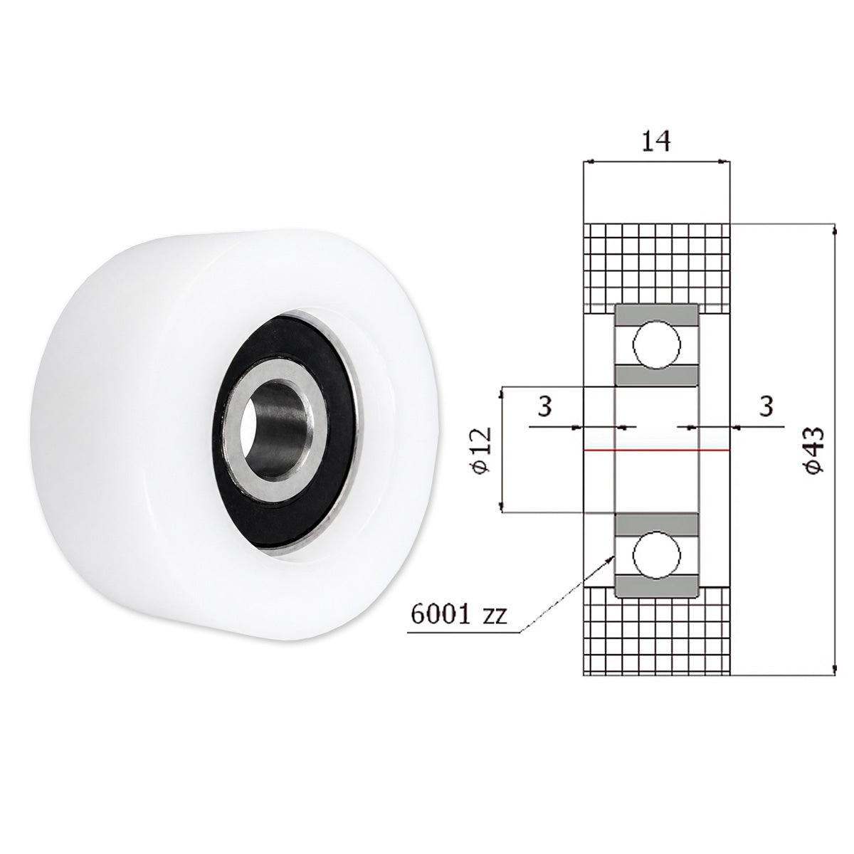 Polyamid Rolle Ø 43 mm mit Kugellager Kunststoffrolle Industrierollen R-43