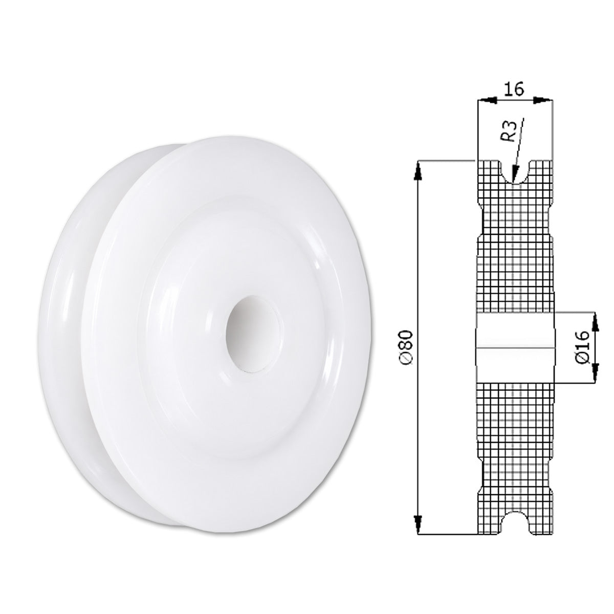 Seilrolle mit Gleitlager Ø80mm Polyamid Kunststoffrolle für Seil Ø8 mm C80/8/16