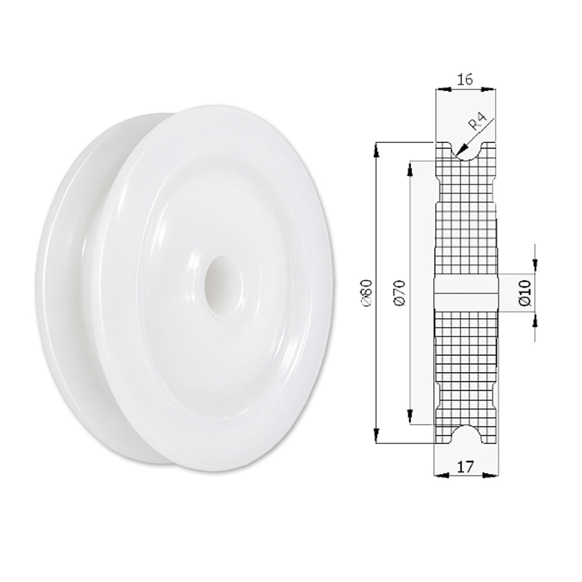 Seilrolle mit Gleitlager Ø80mm Polyamid Kunststoffrolle für Seil Ø8 mm C80/8
