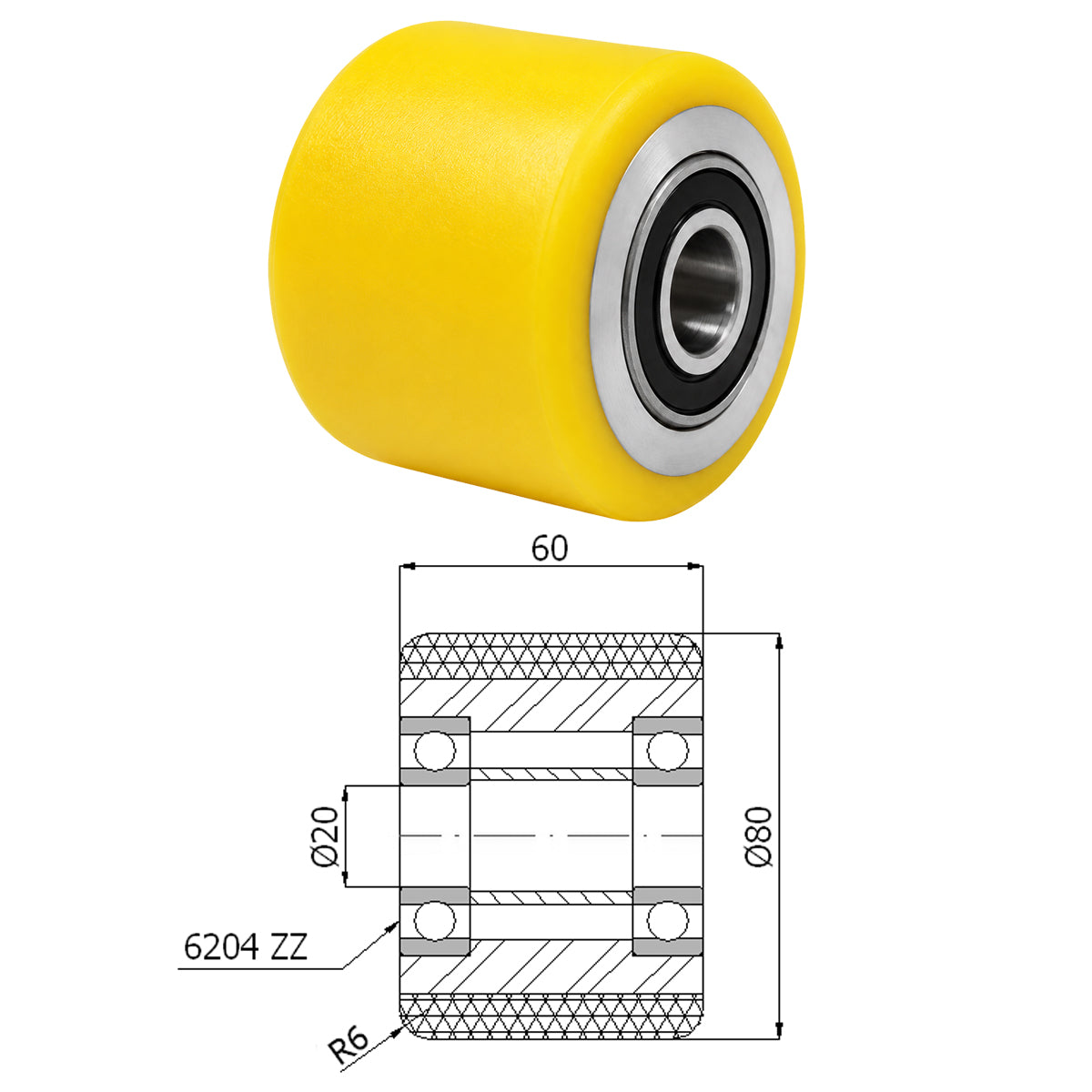 Polyamid Rolle Ø 80 mm mit Kugellager Kunststoffrolle Industrierollen RAP-80-60