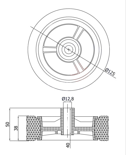Rasenmäherrad 125 mm – Universal Ersatzrad aus Vollgummi für Rasenmäher, Code: K125