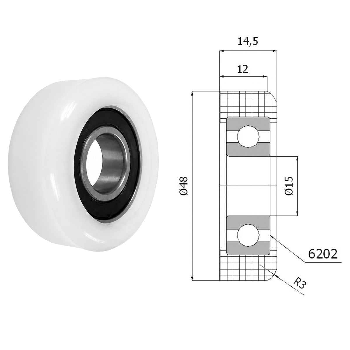Teilen Polyamid Rolle Ø 48 mm mit Kugellager Kunststoffrolle Industrierollen R-48