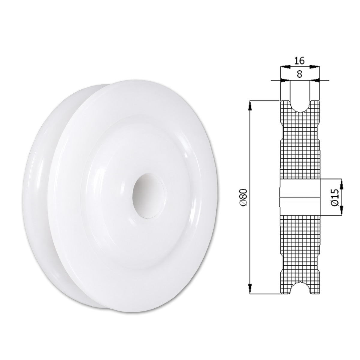 Seilrolle mit Gleitlager Ø80mm Polyamid Kunststoffrolle für Seil Ø8 mm C80/8/15