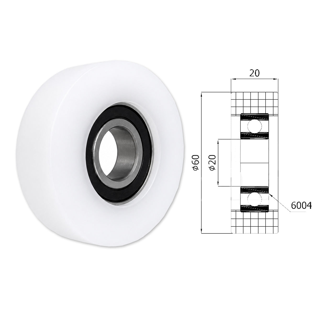 Teilen Polyamid Rolle Ø 60 mm mit Kugellager Kunststoffrolle Industrierollen R-60-20/20