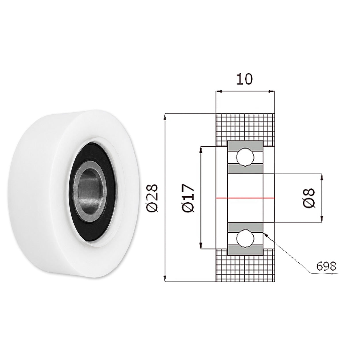 Polyamid Rolle Ø 28 mm mit Kugellager Kunststoffrolle Industrierollen R-28/8