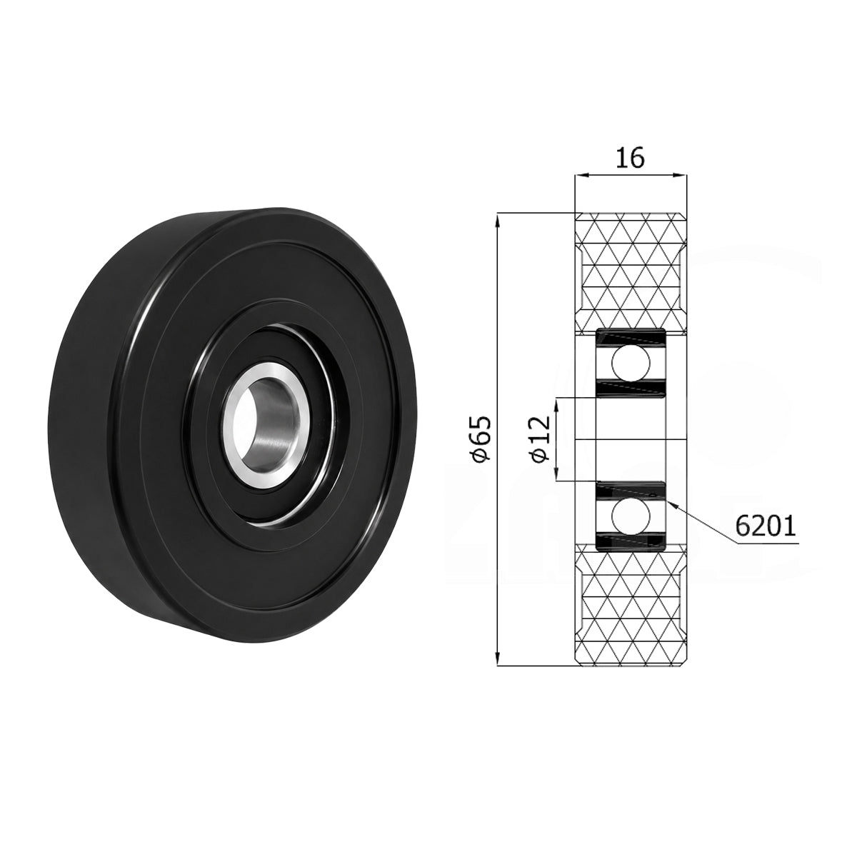 Polyamid Rolle Ø 65mm mit Kugellager Kunststoffrolle Industrierollen RP-65-16/12