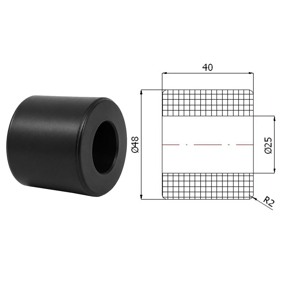Polyamid Rolle Ø48mm mit Gleitlager Kunststoffrolle Industrierollen RB-48-40/25