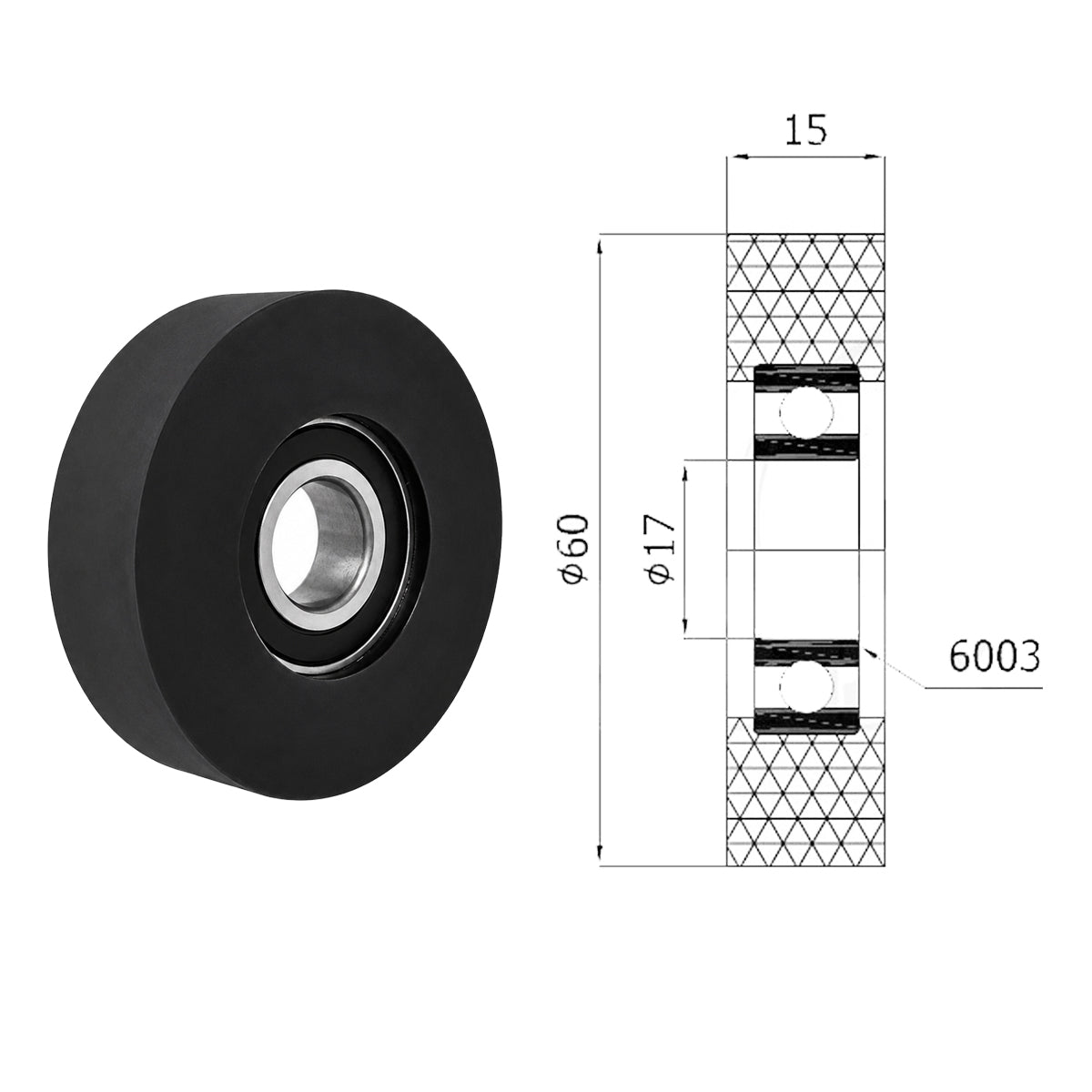 Polyamid Rolle Ø 60mm mit Kugellager Kunststoffrolle Industrierollen RP-60-15/17