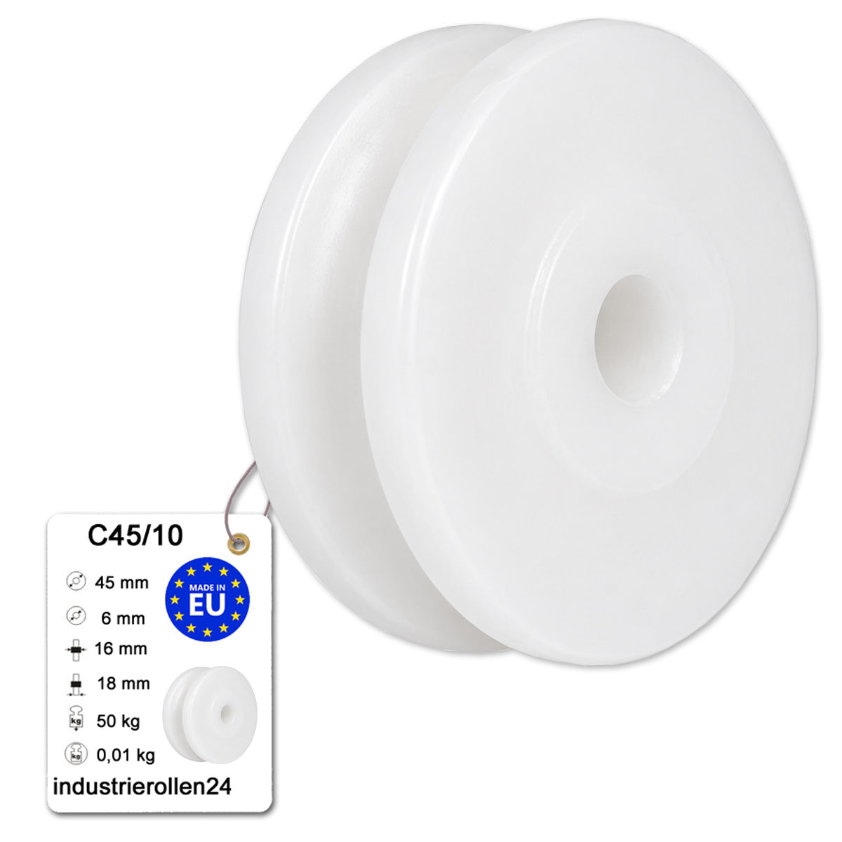 Seilrolle mit Gleitlager Ø 45 mm Polyamid Kunststoffrolle für Seil Ø10 mm C45/10