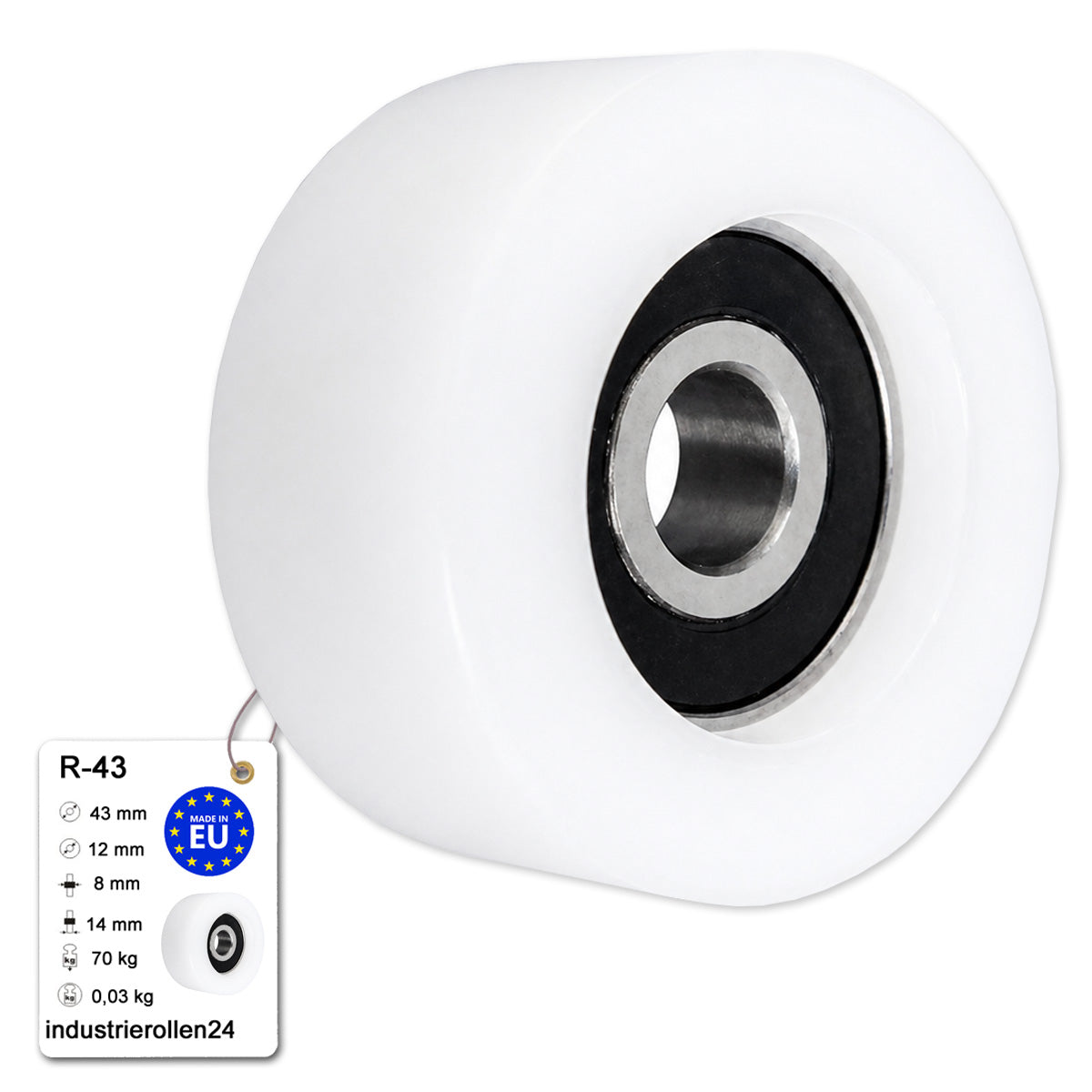 Polyamid Rolle Ø 43 mm mit Kugellager Kunststoffrolle Industrierollen R-43
