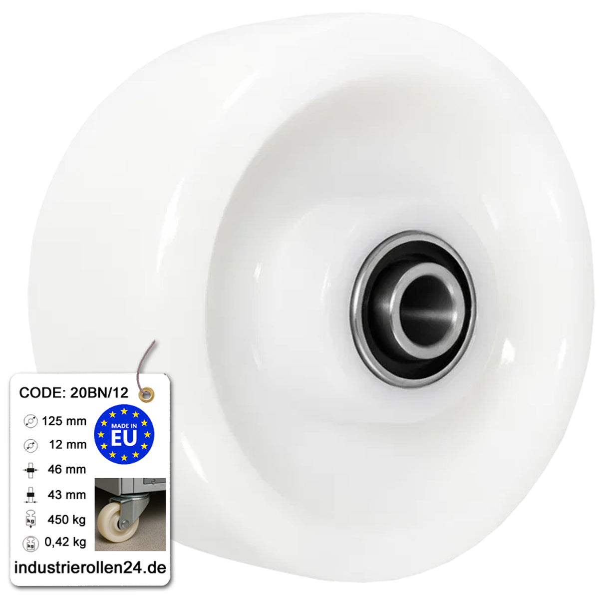 Transportrad Ø125 mm – Weißes Polyamidrad für Wagen, Code: 20BN/12