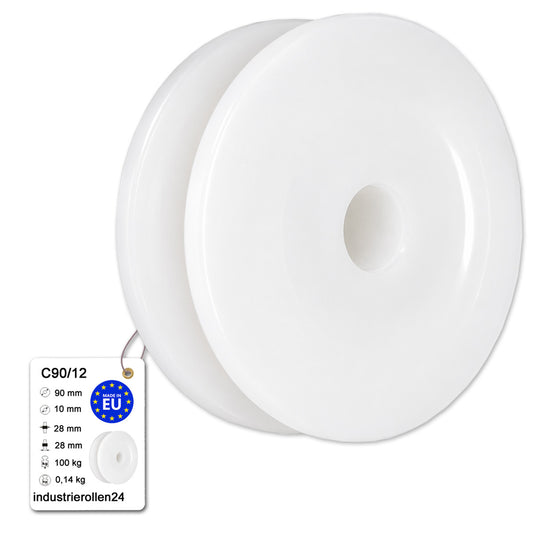 Seilrolle mit Gleitlager Ø90mm Polyamid Kunststoffrolle für Seil Ø12 mm C90/12