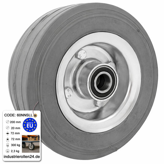 Ersatzrad Ø200 mm – Graues, nicht abfärbendes Vollgummi Industrierad mit Kugellager für Transportwagen, Code: 60NNSLL
