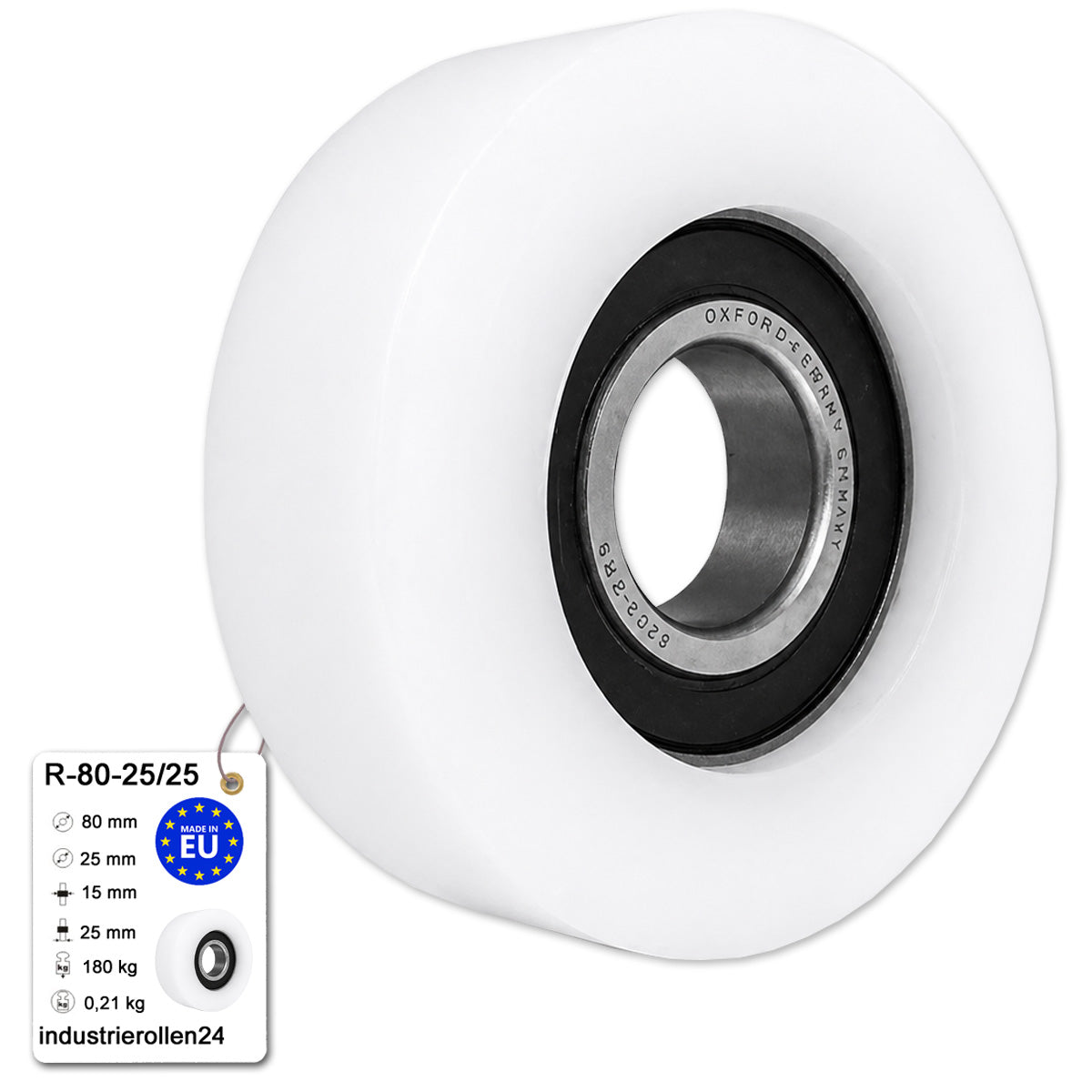 Polyamid Rolle Ø 80 mm mit Kugellager Kunststoffrolle Industrierollen R-80-25/25