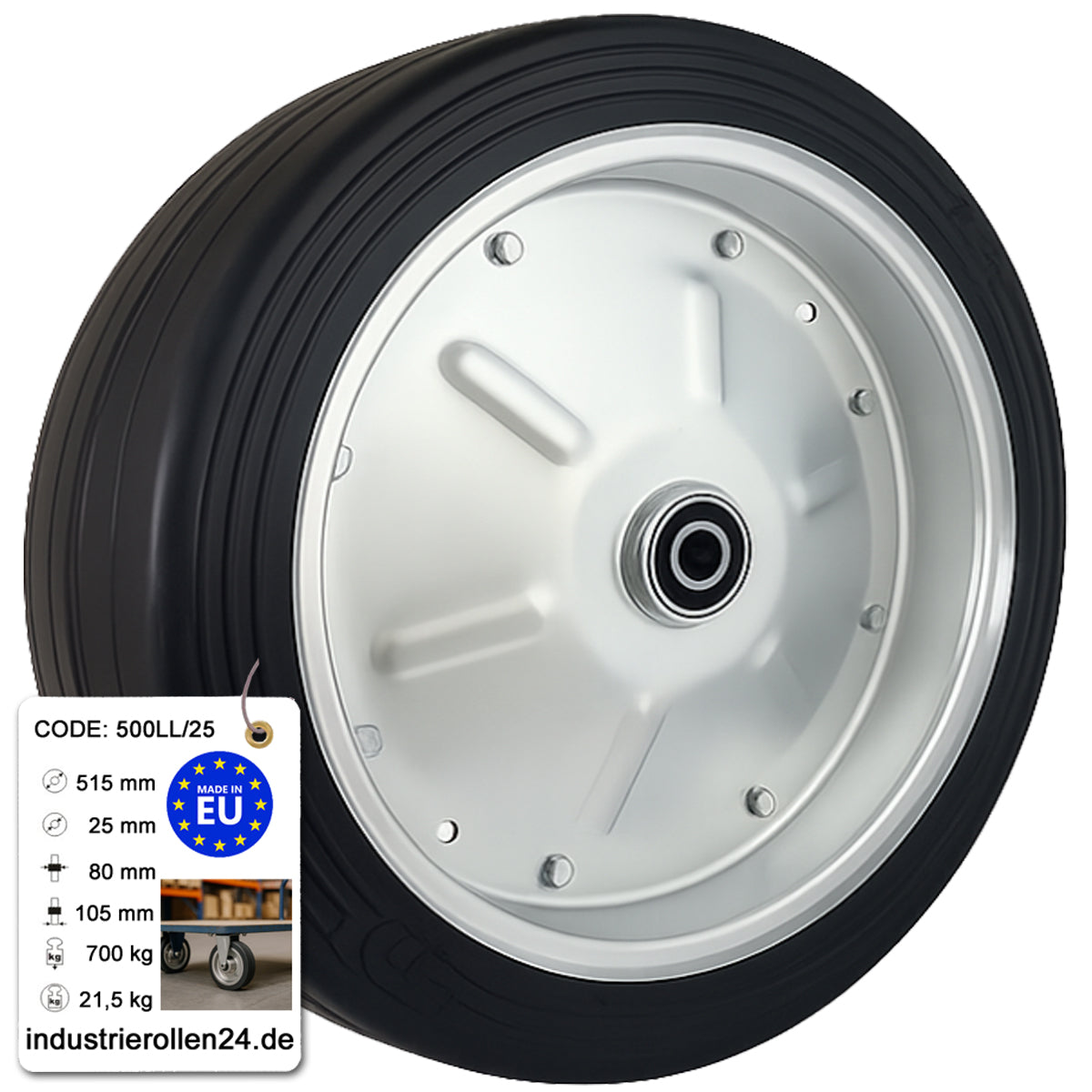Ersatzrad Ø500 mm – Vollgummi Industrierad mit Kugellager für Transportwagen, Code: 500LL/25