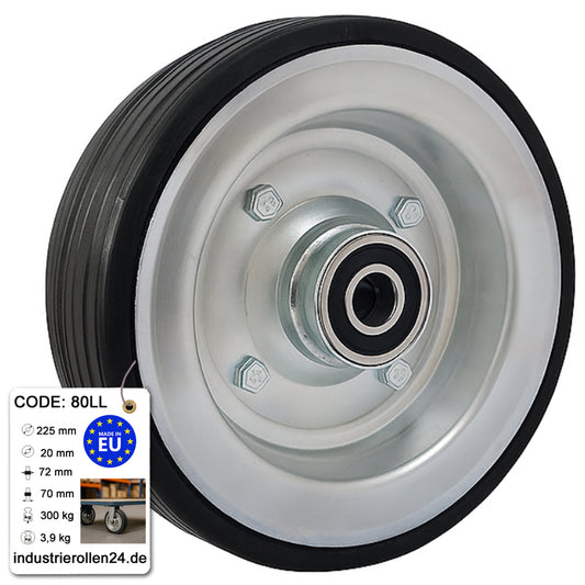 Ersatzrad Ø225 mm – Vollgummi Industrierad mit Kugellager für Transportwagen, Code: 80LL