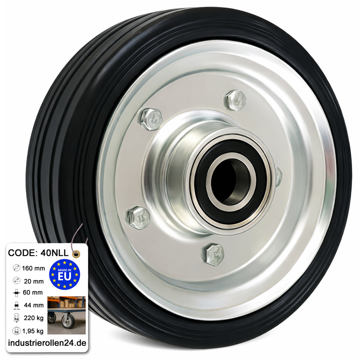 Ersatzrad Ø160 mm – Vollgummi Industrierad mit Kugellager für Transportwagen, Code: 40NLL