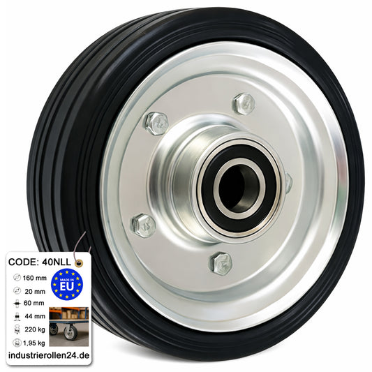 Ersatzrad Ø160 mm – Vollgummi Industrierad mit Kugellager für Transportwagen, Code: 40NLL