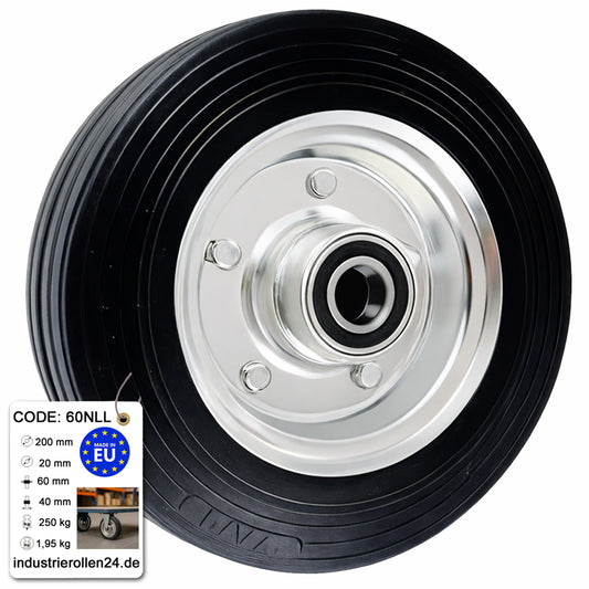 Ersatzrad Ø200 mm – Vollgummi Industrierad mit Kugellager für Transportwagen, Code: 60NLL