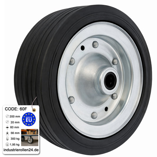 Ersatzrad Ø200 mm – Vollgummi Industrierad für Transportwagen, Code: 60F