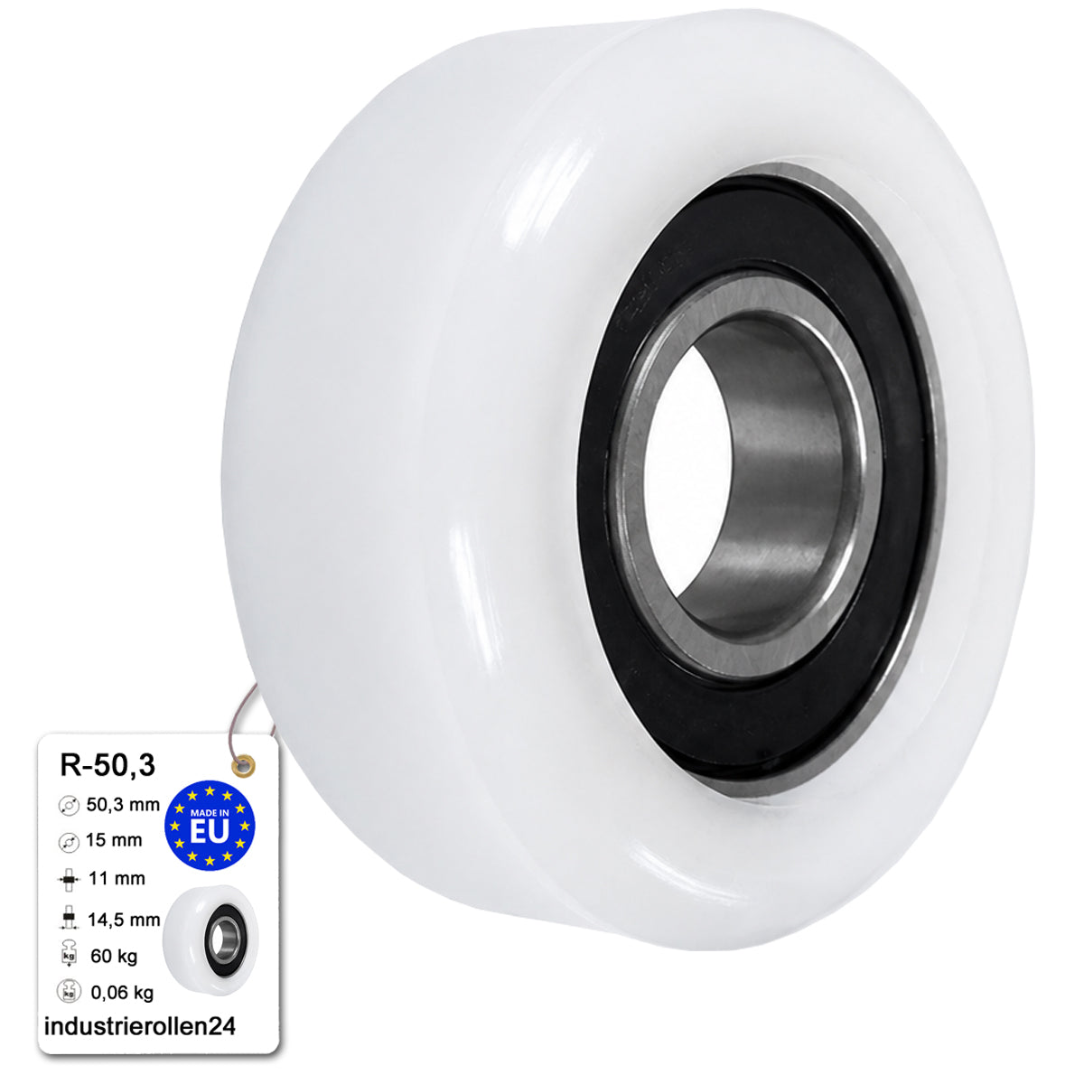 Polyamid Rolle Ø 50,3 mm mit Kugellager Kunststoffrolle Industrierollen R-50,3